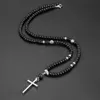 Pendant Necklaces Unique Stainless Steel Cross Crucifix Necklace For Men Boys Women Wooden Beads Long Pendants 28inch DN165