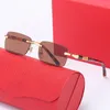 Fashion Men Rectangle Sunglasses Designer Women Sun Glasses Gradient Blue Green Beach Classic Metal Frameless Rose Gold Lens of Luxury Eyewear Anti Blue Light Gafas