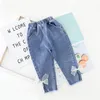Clothes For Kid Baby Girl Outfit Set Dot Pleated Lace Collar + Long Denim Bows Trousers Children Clothing 1 2 3 4 Years 220507