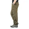 Мужские брюки, мужские брюки-карго с эластичной резинкой на талии, несколько карманов, армейские рабочие прямые брюки, повседневные брюки на открытом воздухе, походные военные тактические брюки