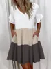 Casual Ruffles Abito con scollo a V allentato Donna Estate Manica corta Stampa floreale Abito da donna Moda Bianco Boho Abiti da spiaggia 5XL 220531