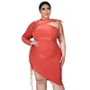 Plus Size Dresses Sexy Irregular Midi Dress Fashion Single Sleeve Round Collar High Waist Casual Elegance Wholesale Drop