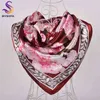 Bysifa New Accessories Women Wine Red Silk Scarf Cape Fashion Chinese Rose Satin Square Scarves Ladies Headscarf Hijab J220713