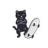 Black And White Cat With Skateboarding Model Brooches Unisex Cartoon Alloy Enamel Animal Lapel Pins European Children Sweater Bags2560161