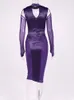 Asia Mesh Satin Dress Lång ärm se genom lapptäcke Skurna utbenade kuddar midi korsett sexiga kvinnor party bodycon es 220507