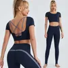 Yoga-Anzug, schöner Rücken, Sport-Oberteil, Feuchtigkeitsaufnahme, atmungsaktiv, eng, Fitnesshose, zweiteiliges Set, Sportbekleidung, Damen-Lauf-Sets, Trainings-Workout