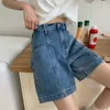Women Denim Shorts Solid Vintage Kneelength Spliced Design Fashion Loose Leisure Bf Style Streetwear High Street Cool Teens Ins 220527