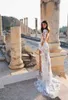 Arabia Mermaid Wedding Dress 2022 Berta High Collar Side Slits Illusion Lace Aplikacje Z Długim Rękawem Sweep Pociąg Boho Suknia Ślubna