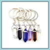 Nyckelringar Natural Stone Chain Ring Hexagonal Prism Keychain Amethyst Rose Quartz Tigers Eye Opal Crystal Keyring Cars Carshop2006 DHQBT