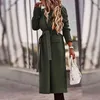 Winter Warm Fashion Long Jackets Wool Vest Women Casual Elegnat Solid Turn-Collar Bandage Pocket Overcoats Women Vintage Jacket L220725