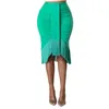 4XL 5XL Damen Ein-Schritt-Rock mit Quasten, Übergröße, eng, hohe Taille, plissierte Hüftwickelröcke, vielseitiges, modisches, figurbetontes Kleid