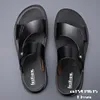 Sandals Summer Fashion Men Shoes Vintage Real Leather Non-slip Beach Slip-On Travel Flip Flop Slippers Black BrownSandals