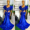 2022 Plus Size Arabic Aso Ebi Royal Blue Mermaid Prom Dresses Lace Beaded Evening Formal Party Second Reception Birthday Engagement Gowns Dress ZJ877