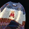 Kadın Sweaters Kadınlar Sonbahar Geldi Sweater Kadın Moda Kroper Karikatür Bear Chic Vintage Örme Gevşek Gevşek O boyun patchwork