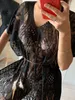 Frange noire gland dentelle Crochet tunique plage couvrir Bikini maillot de bain couverture ups robe porter femme V1431 220524
