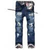 Men's Jeans BARCO Skull Print Ripped Hole Cotton Blue Autumn Hip Hop Streetwear Denim Men Pants Soft Straight Patches Male TrousersMen's