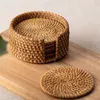 1-6pcs Handmade Woven Rattan Cup Coasters With Basket Non-slip Placemat Tea Trays Coffee Mug Table Mat Pot Pad Cushion Tableware W220406