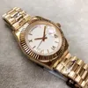 Buiten automatisch mechanisch herenhorloge Horloges 40 mm witte wijzerplaat met vaste gekartelde lunette en gouden roestvrijstalen armband