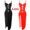 Casual jurken Plus size 4xl 5xl 6xl PVC bondage leer sexy riemen hoge split sheath long maxi jurk vrouwen zwart rode club slijtage 3748183
