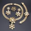 Luxuriöses goldfarbenes Schmuckset für Frauen, Halskette, baumelnde Ohrringe, Armband, Ring, Schmuck für nigerianische Hochzeiten, Brautjubiläum