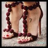 Fashion High Heels Women's Sandals Open Toe Sexy Summer Party Shoes Pom Pom Buttoned Straps Studded