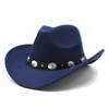 Autumn Western Cowboy Hat Feel Bowler Fedora Mężczyźni Kobiety Prosty szeroki brzeg pop jazz czapka cztery sezony Cowgirl Cap