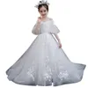 2022 white Flower Girls Dresses For Weddings Sheer Neck Long Sleeves Applique Lace Tulle Children Wedding Dresses Girls Pageant Dr7361470