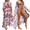 Damen Bademode Vintage Print Floral Strand Cover Up Sommer Bikini Oberbekleidung Flare Sleeve Oversize Bohemian Lange CardigansDamen