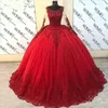 2023 Vintage Puffy Ball Stuns Quinceanera Sukienki z długim rękawem Czerwony Tiul z koralikami koronkowy Słodka 16 meksykańska sukienka imprezowa Kopciuszek Kopciuszka BC11332 E0217