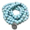 Beaded Strands 108 Mala 8mm Blue Turquoise Elastic Wrap Bracelet Meditation Yoga Healing Jewelry Lotus Buddha Tree Of Life Charm Fawn22