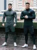 Men's Tracksuits Men's Fitness Three-Piece Sports Cycling Stretch Sportswear Tight-Fitting Long-Sleeved Two-In-One LeMen's