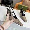 Sandals Slingback Mid Black Mesh Crystals Sparkling Print Chaussures en caoutchouc en cuir en cuir STRAPE DE CONDE 35-41