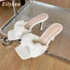 Eilyken New Summer Butterfly Knot Square Toe Women Slipper Fashion Slides Ladies High Heel Outdoor Sandals Shoes