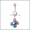 Body Arts Tattoos Art Health Beauty Colorf Dangle Belly Button Ring Stainless Steel Navel Barbell With Charm For Women And Dhhif