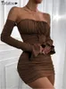 スリムフィットのドレスオフショルダーロングハンドルセクシーな女性服2023年秋パーティーホットドレスレディストリートカジュアルウェアヒップラップスカート