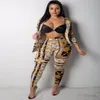 Women's Two Piece Pants Fashion Printed Casual Suit Designer Long Sleeve Blazers Trousers Clothe Sets Womens Outfits