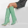 Bottes hautes pour femmes imprimé Crocodile sans lacet longues femmes talons Sexy chaussures de créateur Stiletto concis Demonia 2022 220729