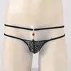 Hommes G-Strings Hommes Exotique Pure Dentelle Transparente Imprimer String Taille Basse Lingeries Strappy T-back Strass Décor Crotchless Sissy Sous-Vêtements Pour D