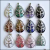 Charms Jewels Conclusões Componentes Amethysts Rose Pink quartzo Lapis Stone Teardrop Bad Chakra Tree of Life Pingente Diy Pescoço Dhsui