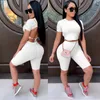 Kvinnors spårsättningar Sexig öppen baksida Bandage Shorts Set Women Club Outfit Kort ärm O Neck Crop Top och Biker Summer Backless 2 PCS 2022WOME