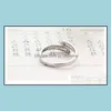 Tre stenringar smycken Sier Band Ring Crystal Finger For Women Girl Party Open Size Mode Partihandel Drop Delivery 2021 96Bud