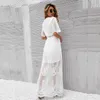 2022 Summer Boho Women Maxi Dress Loose Embroidery White Lace long Tunic Beach Dress Vacation Holiday Women's Casual Clothing