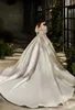 Romantic New Wedding Dresses Satin High-neck Lace Applique Ball Gown Bridal Gowns A-Line Dresss with Sweep Train Luxury