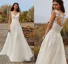 Bohemian Bidal vestido simples uma linha vestidos de noiva 2022 v pescoço sem mangas laço applique varredura trem para as mulheres vestidos de noiva