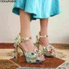 14 cm High Heel Lady Retro Sandal Shoes Gemstone Crystal Strap Luxury Sandalias Platform Party Mujer 2021 Summer Green Gold220513