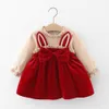 Robes de fille robe en velours à manches longues 2022 Automne Nouveau Sweet Bow Children's Princess Robe