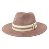 Chapeau de paille de soleil d'été pour femmes, casquette de plage Panama large côté pour hommes, Protection UV, chapeau Fedora Jazz