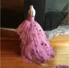 Vestidos de flor de flores de imagem real para casamento alto rosa rosa e roxo vestido de concurso de cano de renda de renda feita a crianças vestido formal