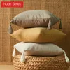 Pillow Case Home Decorative Pure Color Cotton Hemp Tassel Pillow Cover For Simple Art Style Square Cushion Without Core 220623
