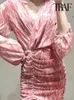 Traf Kadın Şık Moda Hayvan Baskı Asimetrik Mini Elbise Vintage Uzun Kollu Çırpılmış Kadın Elbiseleri Mujer 220813
